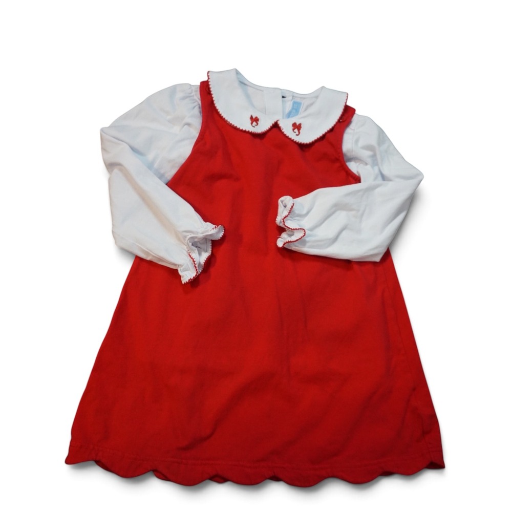 Trotter St. Kids Red White Scalloped Bow Peter Pan Collar Dress Size 6